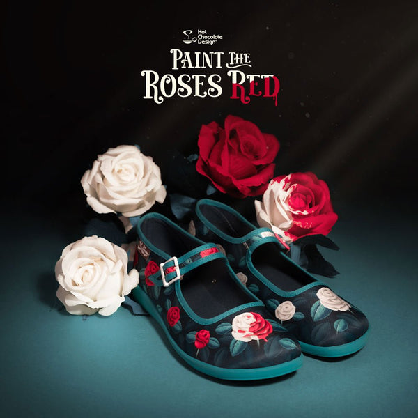 Chocolaticas® PAINT THE ROSES RED Women's Mary Jane Flat - Retro Eclectic