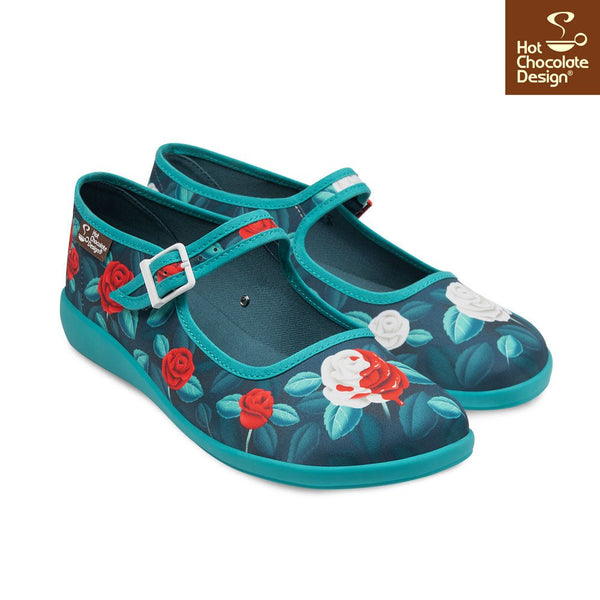 Chocolaticas® PAINT THE ROSES RED Women's Mary Jane Flat - Retro Eclectic
