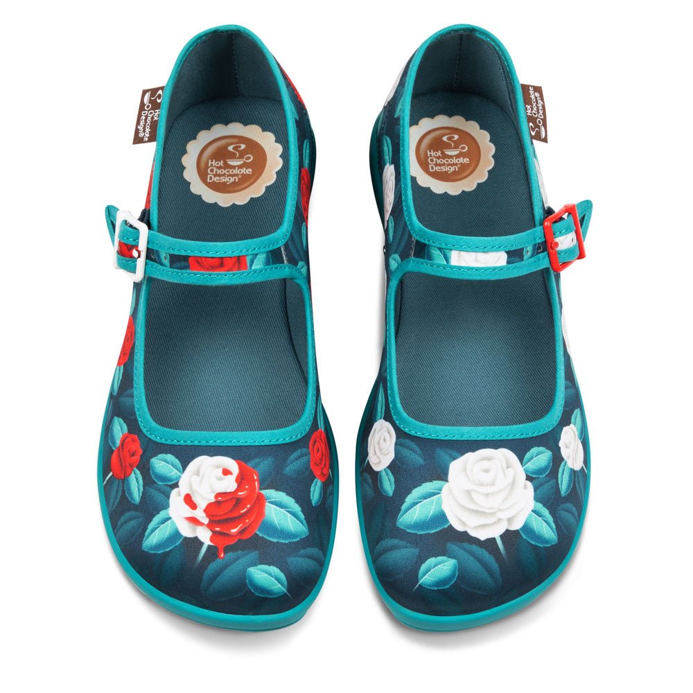 Chocolaticas® PAINT THE ROSES RED Women's Mary Jane Flat - Retro Eclectic
