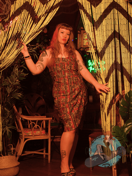 retro sarong dress Unique Vintage Mustard Floral Leilani Sarong Dress
