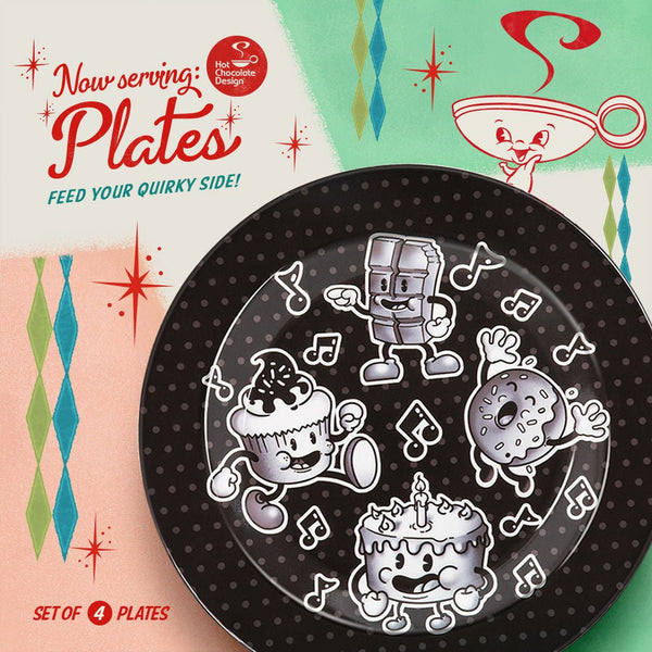 Chocolaticas® Cartoon Set of Plates - Retro Eclectic