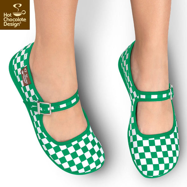 Chocolaticas® CHECKERS GREEN Mary Jane pour femme - Chaussure plate - Retro Eclectic