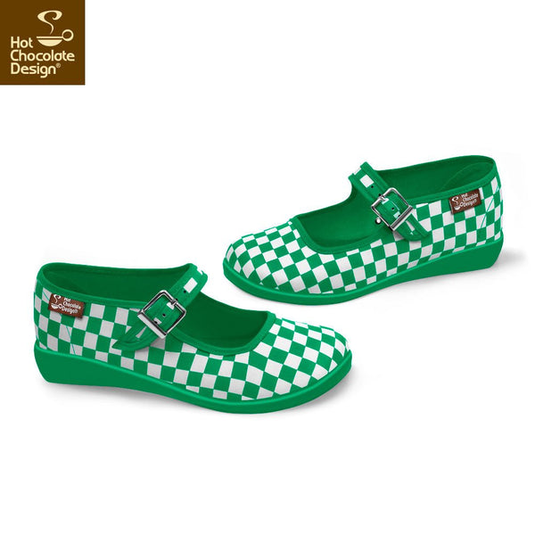 Chocolaticas® CHECKERS GREEN Mary Jane pour femme - Chaussure plate - Retro Eclectic