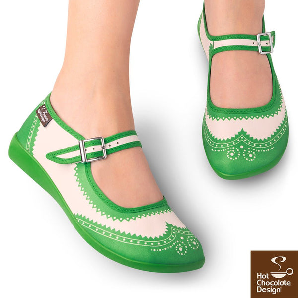 Chocolaticas® HAVANA GREEN Mary Jane pour femme - Chaussure plate - Rétro éclectique