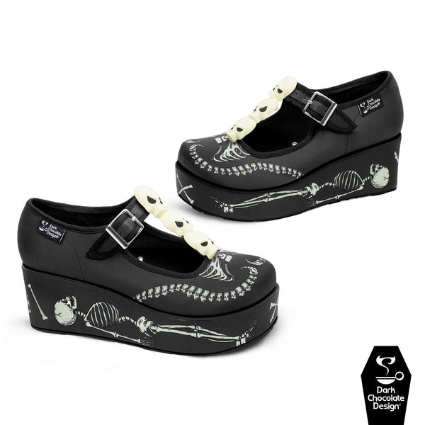Chocolaticas® SKELETONS UNDER YOUR BED Women's Mary Jane Platform - Retro Eclectic
